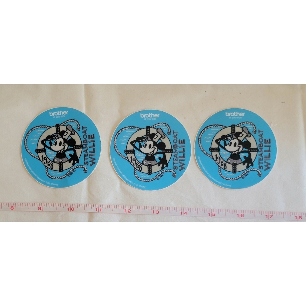 Lot of 3 Brother Disney Steamboat Willie Mickey Mouse 1928 Blue Stickers 2.75"